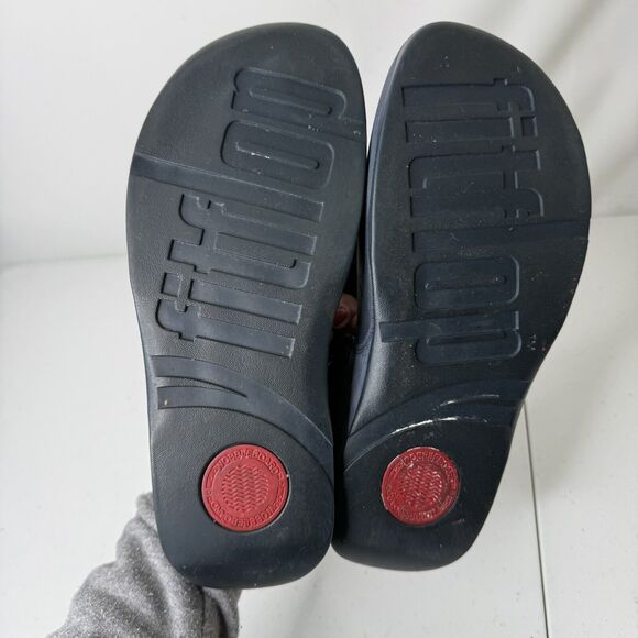 FitFlop Novy Suede Toe-Post Sandals Size 9 Blue Embellished Thong Wedge Comfort - Picture 8 of 8